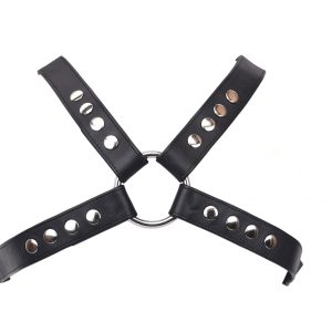 Black Leather Body Harness with Metal O-Ring
