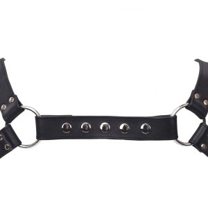 Black Leather Halter Harness with Metal Rings