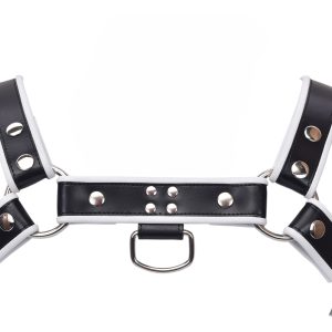 Features a clean black base with eye-catching white piping/trim along all edges.