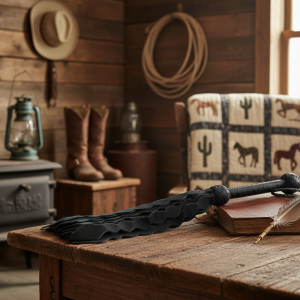 Black Leather Flogger with Suede Falls, BDSM Paddle, Discreet Gothic Fetish Toy