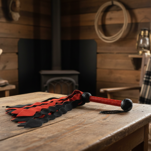 Luxury Red Black Cowhide Flogger, Handmade Leather Whip, Kink Play Tool