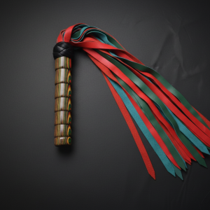 Handmade Leather Flogger | Vibrant Red & Teal Falls | Unique Wooden Handle | BDSM Kink Toy Gift