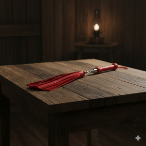 Red Leather Tassel Flogger | Braided Handle Impact Whip | Deluxe Adult Accessory