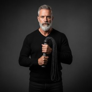 Black Leather Whip with Carbon Fiber Style Metallic Handle | Braid Flogger