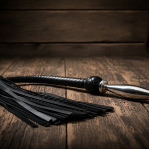 Handmade Black Leather Tassel Flogger: Braided with Chrome Handle