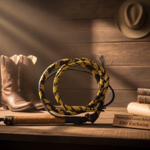 Handcrafted Leather Bullwhip - Yellow & Black Braided Western Whip