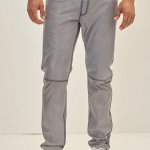 Men’s Grey Genuine Leather Pants – Slim Fit Modern Leather Trousers