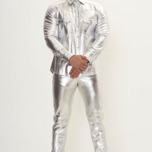 Futuristic Silver Club Wear Pants for Men | Holographic Look