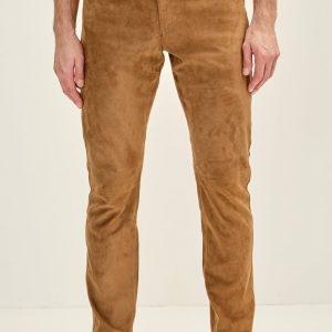 Men’s Tan Suede Leather Pants – Slim Fit Premium Leather Trousers
