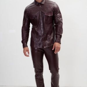 Men's Premium Burgundy Leather Pants - Slim Fit, Supple Lambskin Trousers