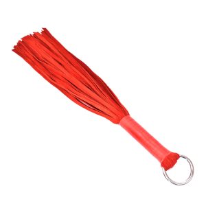 Red Suede Leather Flogger – Multi-Tail Impact Toy with Wrapped Handle and Metal O-Ring