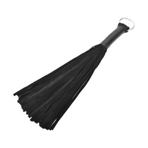Black Genuine Leather Flogger – Handcrafted Multi-Tail Slapper with Wrapped Handle & Storage Ring