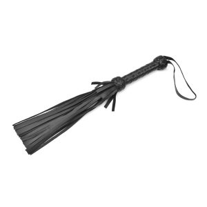 Black Leather Junior Flogger – Handcrafted with Braided Handle and Wrist Loop