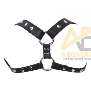 Black Leather Harness with Stainless Steel Rings | Minimalist Adjustable BDSM Body Harness