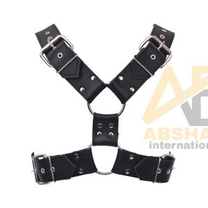Black Leather Chest Harness with Stainless Steel Rings | Adjustable BDSM Body Harness