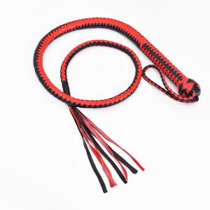 Handcrafted Two-Tone Leather Snake Whip – 4ft Genuine Leather Bullwhip – Red & Black Braided Flogger