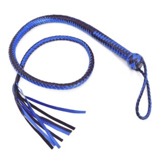 Blue & Black Leather Snake Whip – 4ft Hand-Braided Genuine Leather Bullwhip – Performance Flogger & Whip