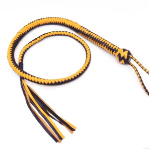 ellow & Black Leather Snake Whip – 4ft Hand-Braided Genuine Leather Bullwhip & Flogger