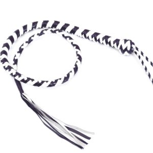 Handcrafted Black & White Leather Snake Whip – 4ft Genuine Leather Bullwhip –Two-Tone Braided Whip & Cracking