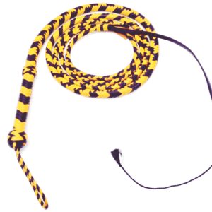 Handcrafted 12-Foot Genuine Leather Bullwhip – Professional Two-Tone (Yellow & Black) Heavy Duty Performance Whip