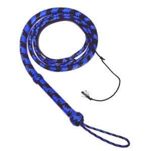 12-Foot Genuine Leather Bullwhip – Professional Two-Tone Blue & Black Hand-Braided Heavy Duty Bull Whip