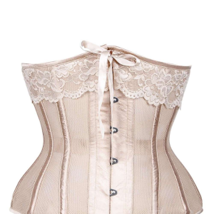 Victorian Champagne Lace Corset Top – Elegant Nude Mesh Bodyshaper for Bridal & Fashion