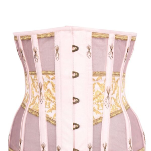 Pink & Gold Embroidered Mesh Underbust Corset