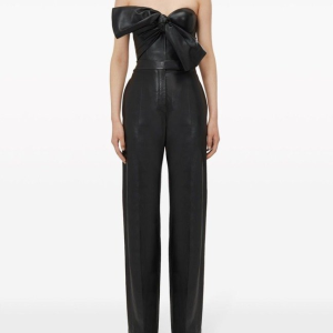 Noir Avant-Garde Faux Leather Oversized Bow Bustier Corset