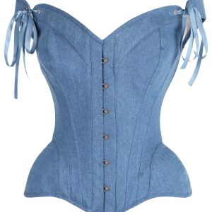 Blue Denim Lace-Up Corset Bustier – Off-Shoulder Cottage core Top
