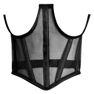 Black Mesh Underbust Corset Belt – Sheer Waspie Waist Cincher with Boning and Satin Trim