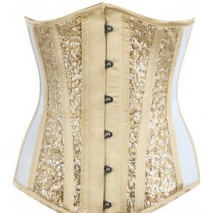 Gold Sequin & Satin Underbust Corset – Luxury Metallic Waist Cincher with Front Busk