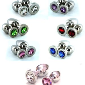 Stainless Steel Jeweled Butt Plug Set – Smooth Metallic Finish with Colorful Crystal Base – Available in Multiple Sizes and Gem Colors