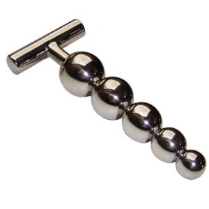 Polished Stainless Steel Graduated Beaded Anal Plug with T-Bar Handle
