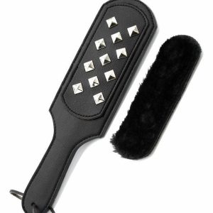 Leather Spanking Paddle – Studded & Faux Fur Surfaces for Impact Play