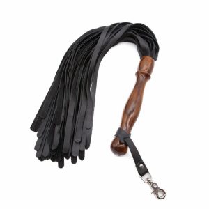 Leather Flogger with Ergonomic Polished Wood Handle – Professional Quality Multi-Tail Whip for Sensory Play & Impact