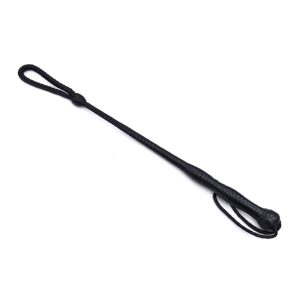 Black Leather Riding Crop – 24" Hand-Braided Equestrian Whip with Wrist Loop