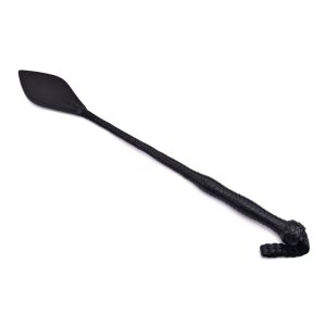 Black Leather Paddle Crop – 24" Hand-Braided Equestrian Slapper Whip with Wide Leaf Tip